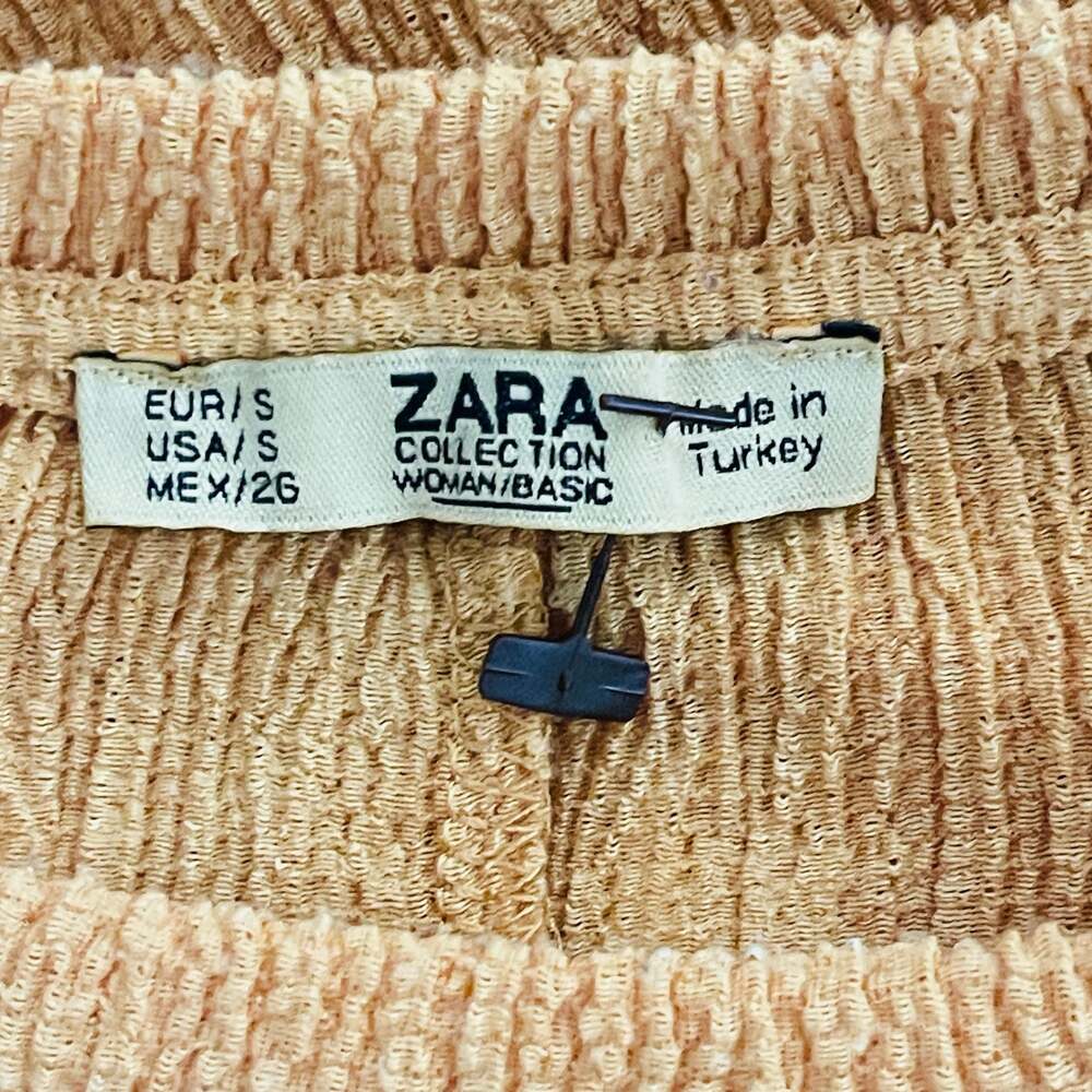 Zara Mustard Yellow Crinkled Twist Sleeve Top Size S - Picture 8 of 9